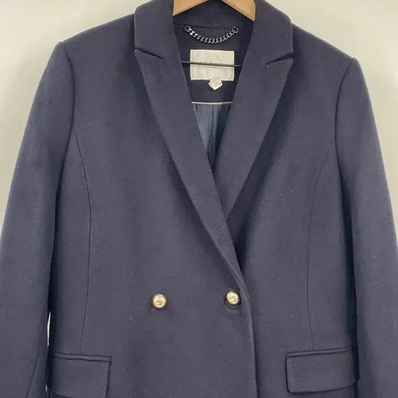 LK Bennett Della Coat Long Double Breasted Wool Cashmere Navy Blue Womens 10 - Picture 4 of 9